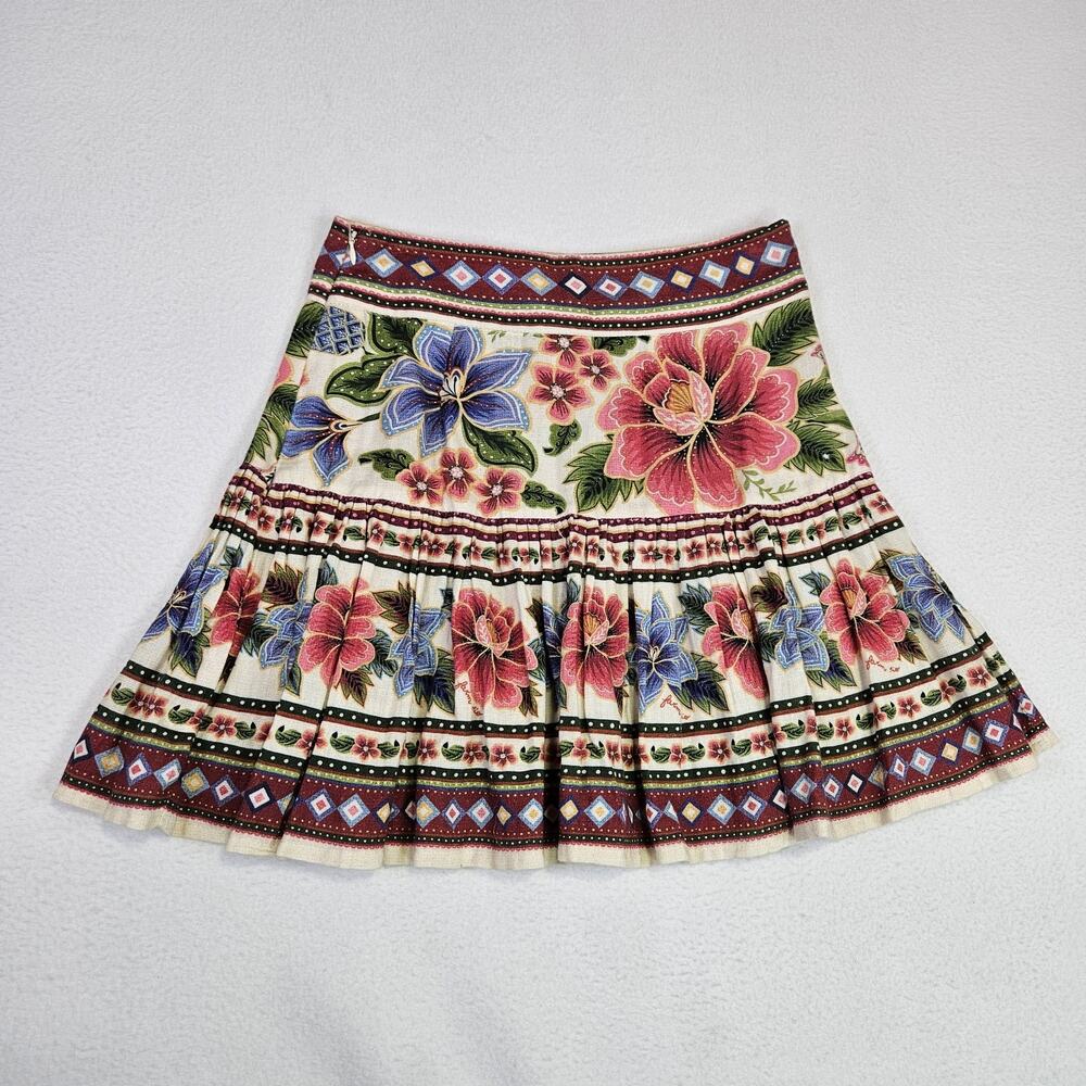 Farm Rio Floral Mini Skirt S Romantic Garden Pleated Tribal Tropical Cotton Boho - Picture 1 of 13